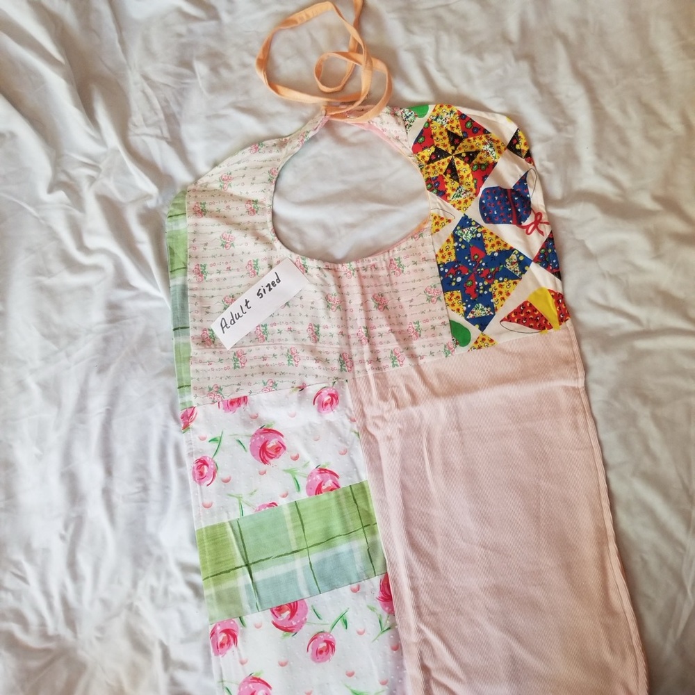 Colorful pastel Patchwork Bib adult size large reversible